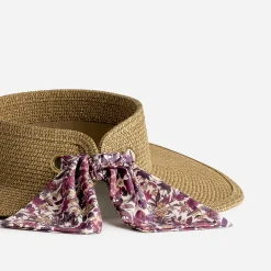 Eram Chapeaux, Bonnets & Casquettes^Visière TEXTO en paille avec ruban imprimé prune BEIGE